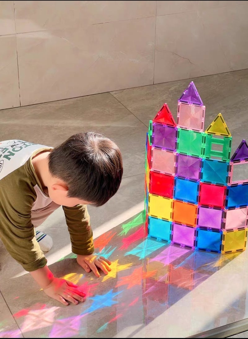 🔷 Diamond Magnetic Tiles – 40PCS Large Size Magnetic Blocks Set for Kids 3+, Transparent STEM Educational Construction Toy with Strong Magnets, 3D Shapes Building Set, Creative Puzzle Gift 🌈 - Image 3