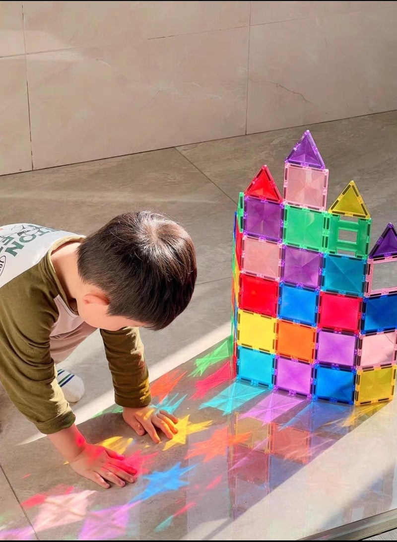 🔷 Diamond Magnetic Tiles – 60PCS Large Size Magnetic Blocks Set for Kids 3+, Transparent STEM Educational Construction Toy with Strong Magnets, 3D Shapes Building Set, Creative Puzzle Gift 🌈 - Image 4