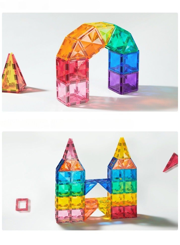 🔷 Diamond Magnetic Tiles – 60PCS Large Size Magnetic Blocks Set for Kids 3+, Transparent STEM Educational Construction Toy with Strong Magnets, 3D Shapes Building Set, Creative Puzzle Gift 🌈 - Image 3