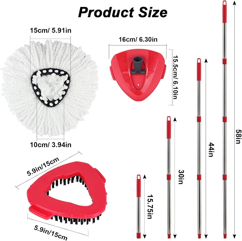 BeiLan Spin Mop Replacement Head with 1 Rotating Base and 1 Handle and 1 Brush - EasyWring Mop Refills Head Compatible with Rotating Triangle Spinmop Cleaning - Image 5