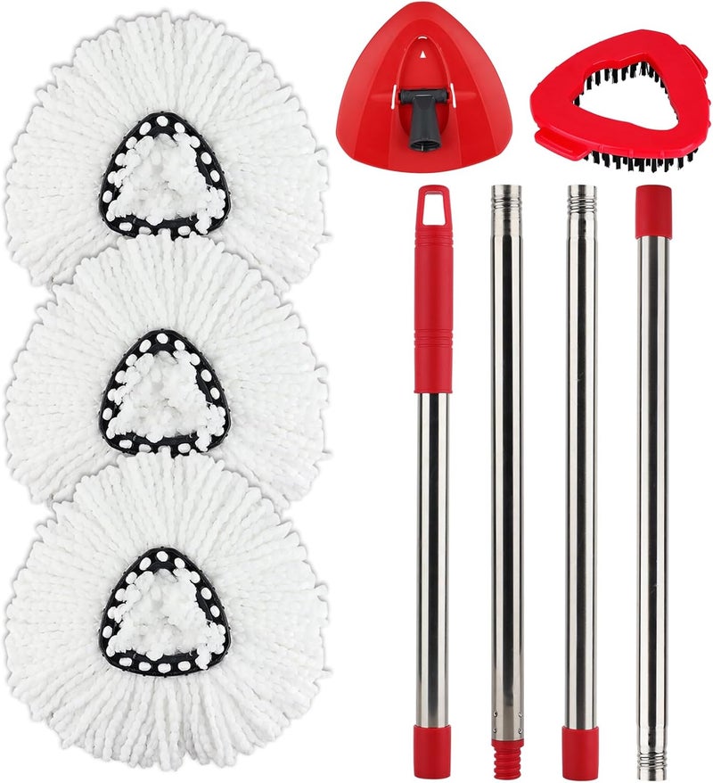 BeiLan Spin Mop Replacement Head with 1 Rotating Base and 1 Handle and 1 Brush - EasyWring Mop Refills Head Compatible with Rotating Triangle Spinmop Cleaning - Image 1