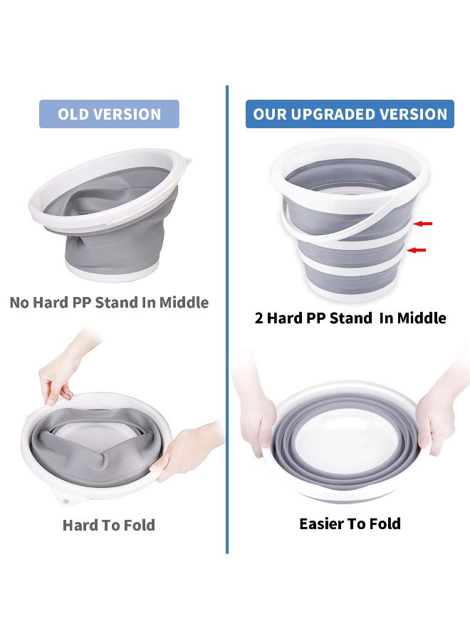 Collapsible Folding Bucket, 10L (2.6 Gallon) Portable Plastic Pail for Cleaning, Camping & Car Wash,  Gray/White - Image 2