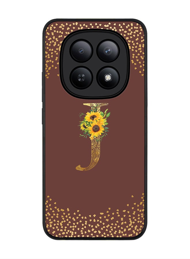 For Xiaomi Redmi Note 15 5G / Poco M8 Case,Slim fit Camera Protection, Shockproof Thin Phone cover  - Custom Floral Monogram - J  (Brown )