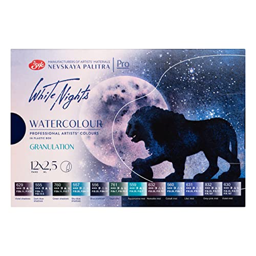 White Nights Granulating Watercolor Set 12 Full Pans of Professional Artist Grade Paints Vibrant Lightfast Colors Portable Durable Box by Nevskaya Palitra - Image 2