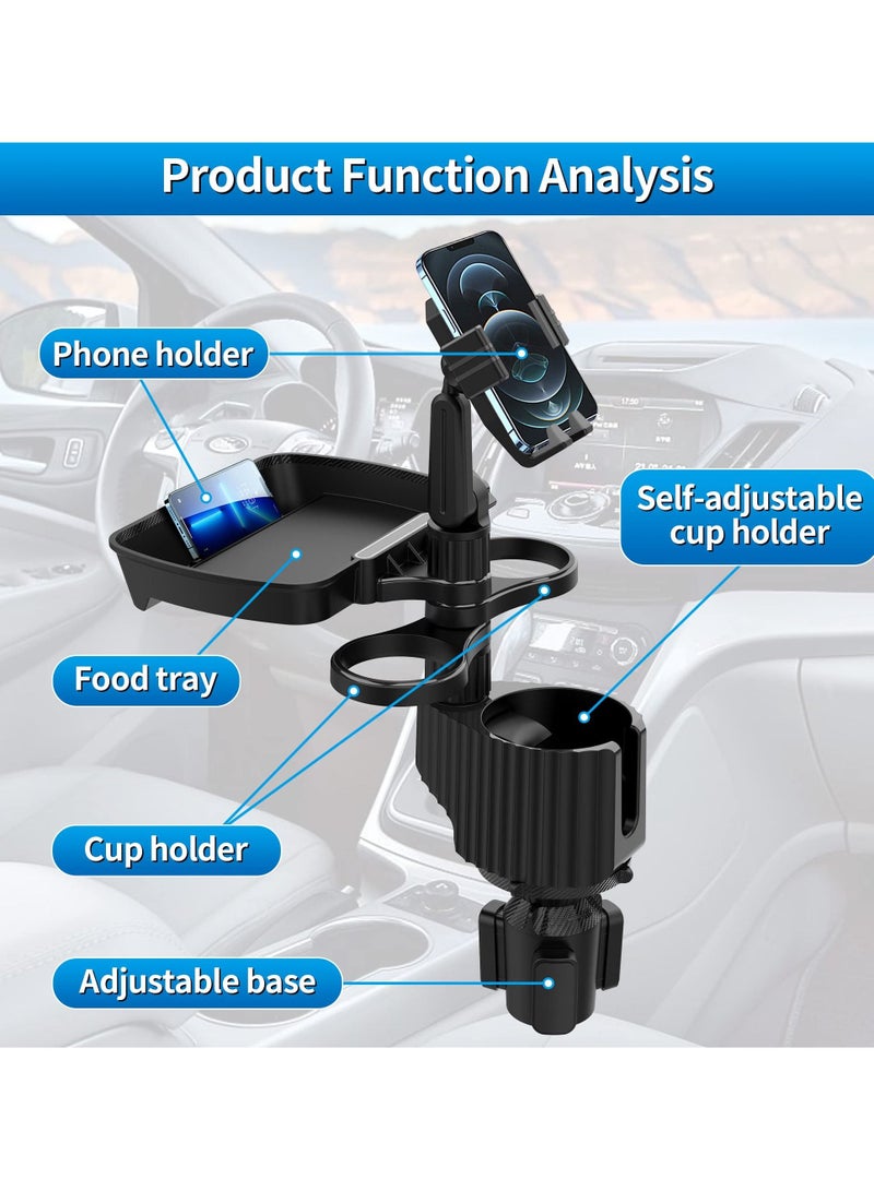 Y&D Car Cup Holder Expander Tray, 4-in-1 Adjustable Table Food 360°Rotation Multifunctional Tray for Eating, Dual Holder, Travel Road Trip Essentials - Image 2