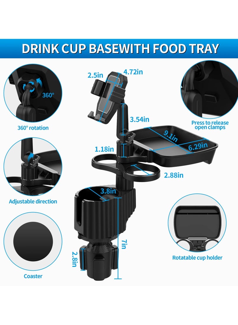 Y&D Car Cup Holder Expander Tray, 4-in-1 Adjustable Table Food 360°Rotation Multifunctional Tray for Eating, Dual Holder, Travel Road Trip Essentials - Image 5