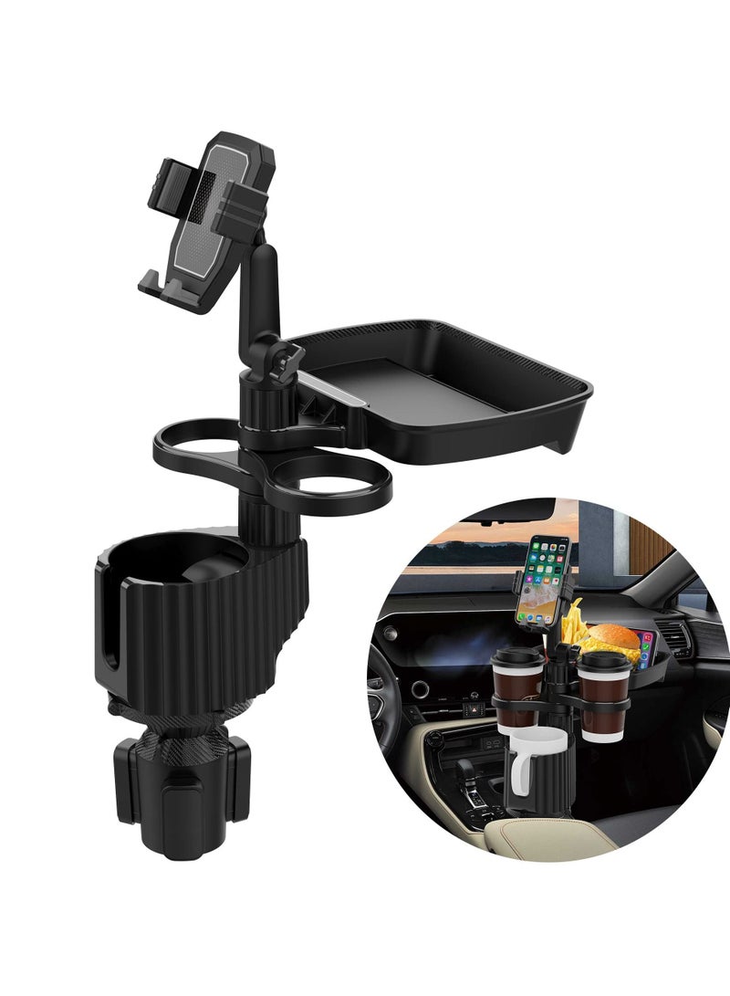 Y&D Car Cup Holder Expander Tray, 4-in-1 Adjustable Table Food 360°Rotation Multifunctional Tray for Eating, Dual Holder, Travel Road Trip Essentials - Image 1