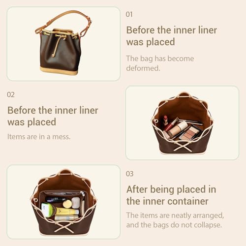 Lckaey Purse Organizer insert for LV NOE BB Petit NOE NM storage bag Organizer With Zipped pocket Y059coffee-Medium - Image 5