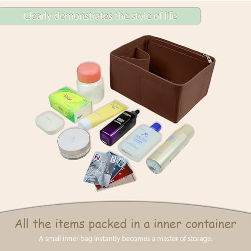 Lckaey Purse Organizer insert for LV NOE BB Petit NOE NM storage bag Organizer With Zipped pocket Y059coffee-Medium - Image 2