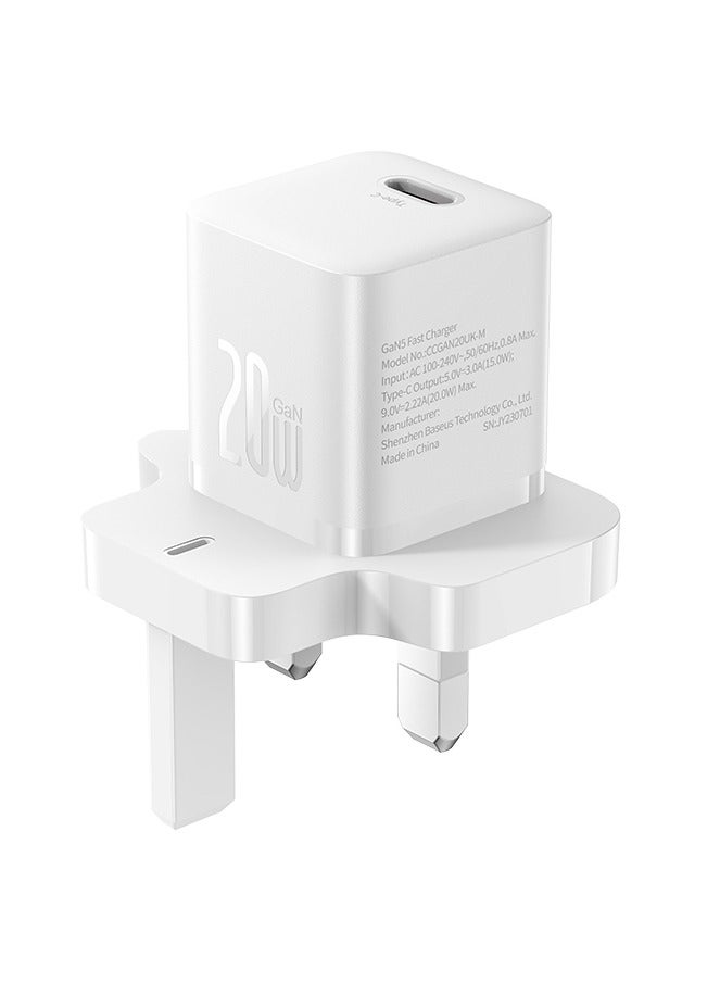 بيسوس شاحن GaN5 السريع Mini 1C 20W المملكة المتحدة باللون الأبيض القمري - Image 1