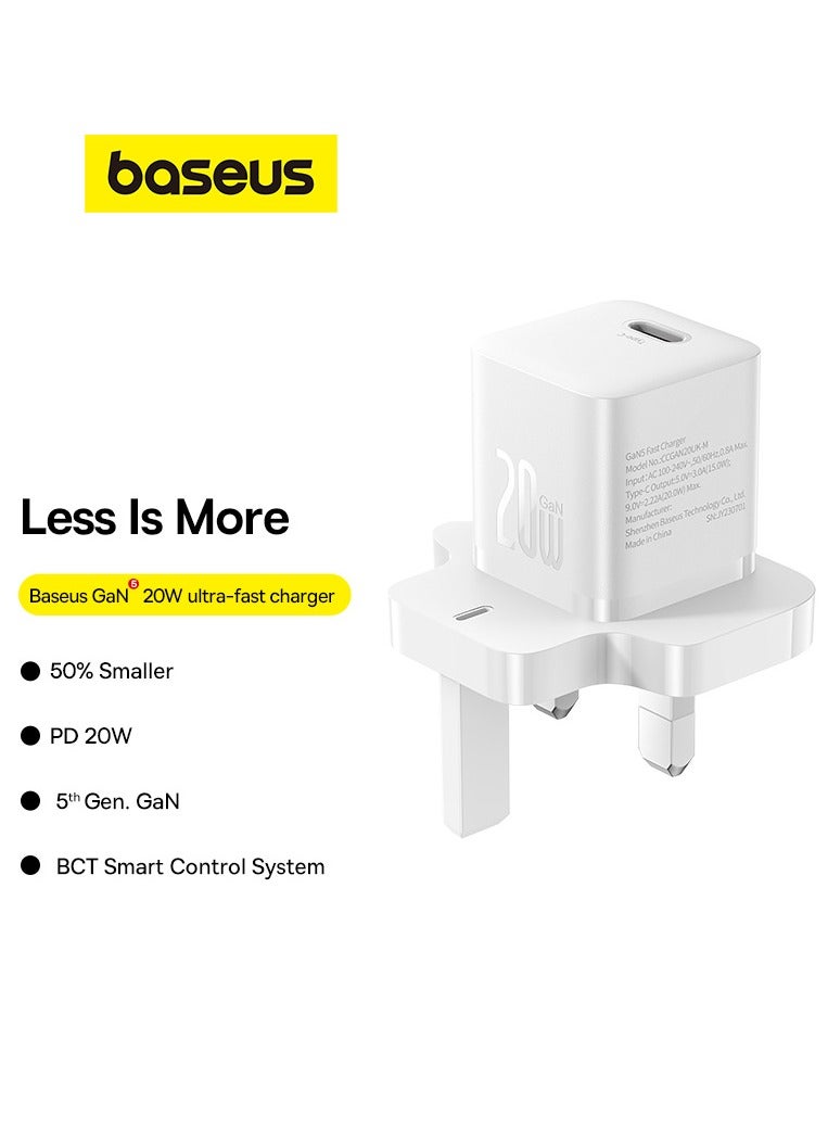 بيسوس شاحن GaN5 السريع Mini 1C 20W المملكة المتحدة باللون الأبيض القمري - Image 5