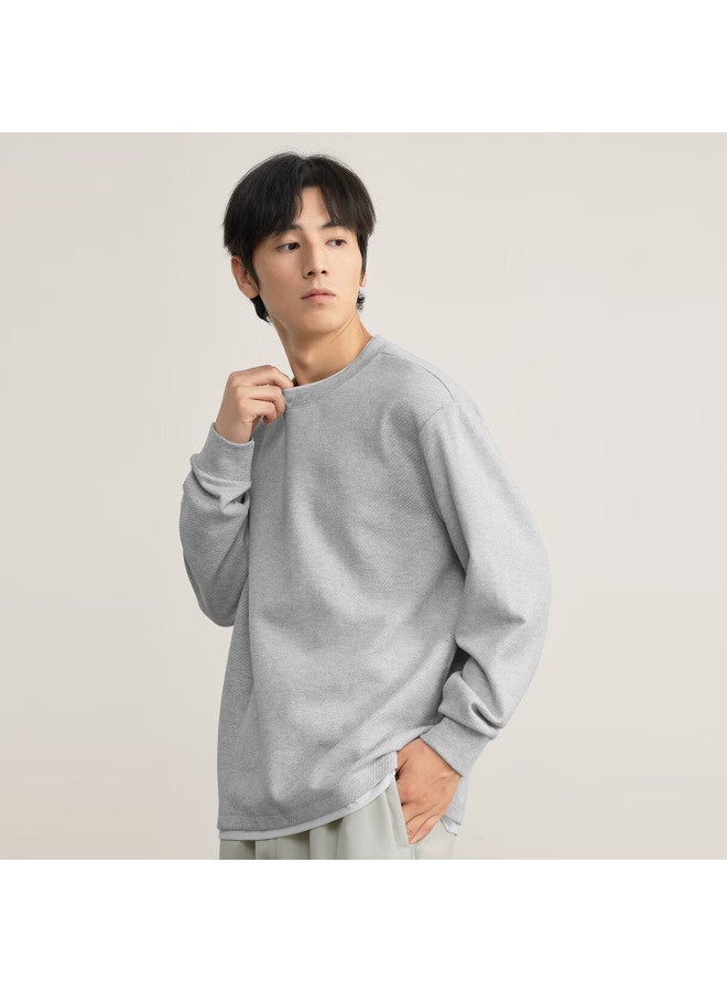 Markless Men's Autumn New Loose Fit Moon Gray Layered Long Sleeve Sweatshirt M 5406 - Image 1
