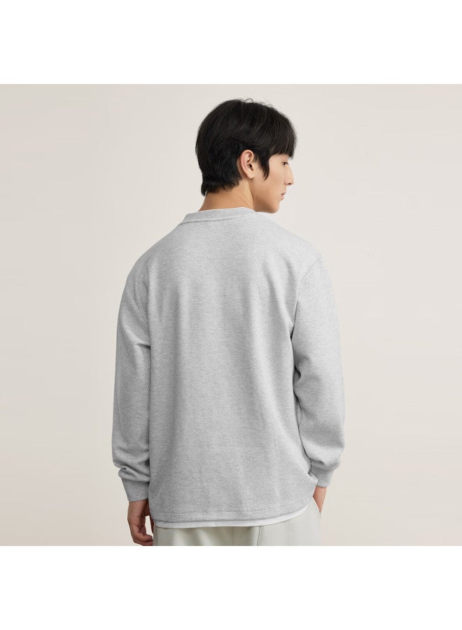 Markless Men's Autumn New Loose Fit Moon Gray Layered Long Sleeve Sweatshirt M 5406 - Image 2