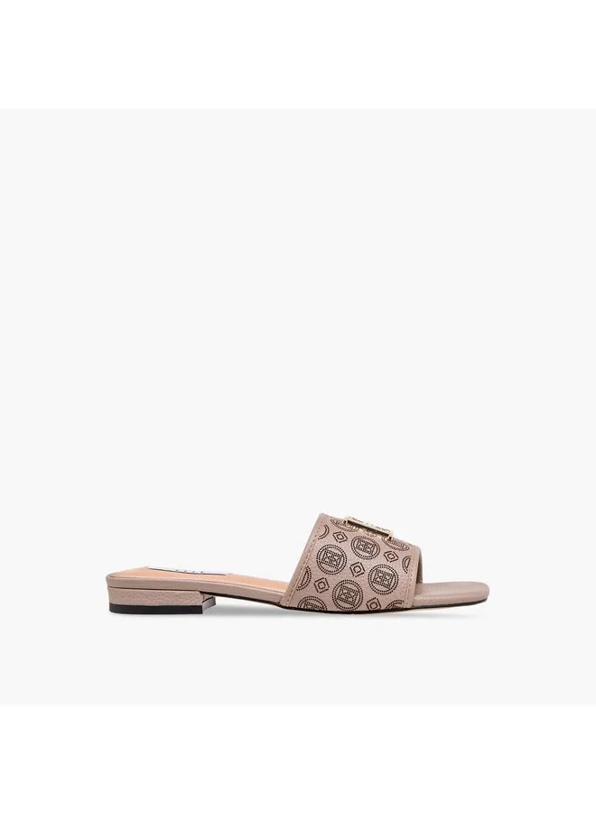 ELLE Women's Laser Cut Detail Slip-On Flat Sandals