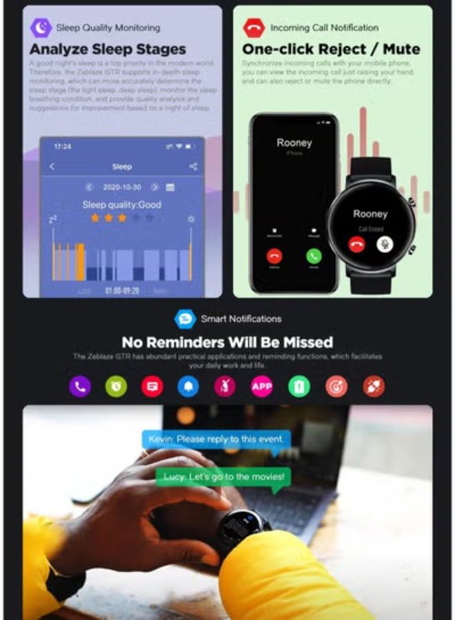 GTR Heart Rate  Blood Pressure Smartwatch with Fitness Tracking - Image 5