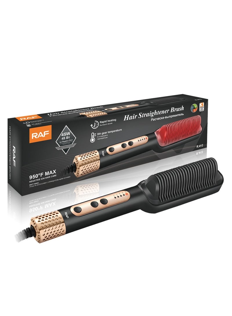 آر إيه أف فرشاة تصفيف الشعر المهنية للسيدات، مملس الشعر (أسود) فرشاة تصفيف الشعر المستقيم. - Image 4