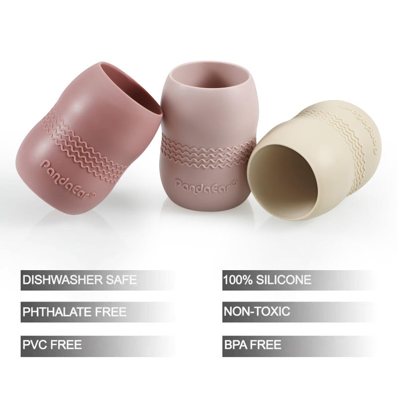 PandaEar 3 Pack Silicone Cups for Baby 6-12 Months| Open Tiny Cups Toddler Sippy Cups| Unbreakable Durable Silicone Training Cup Weaning Water Drinking Cup - Image 2