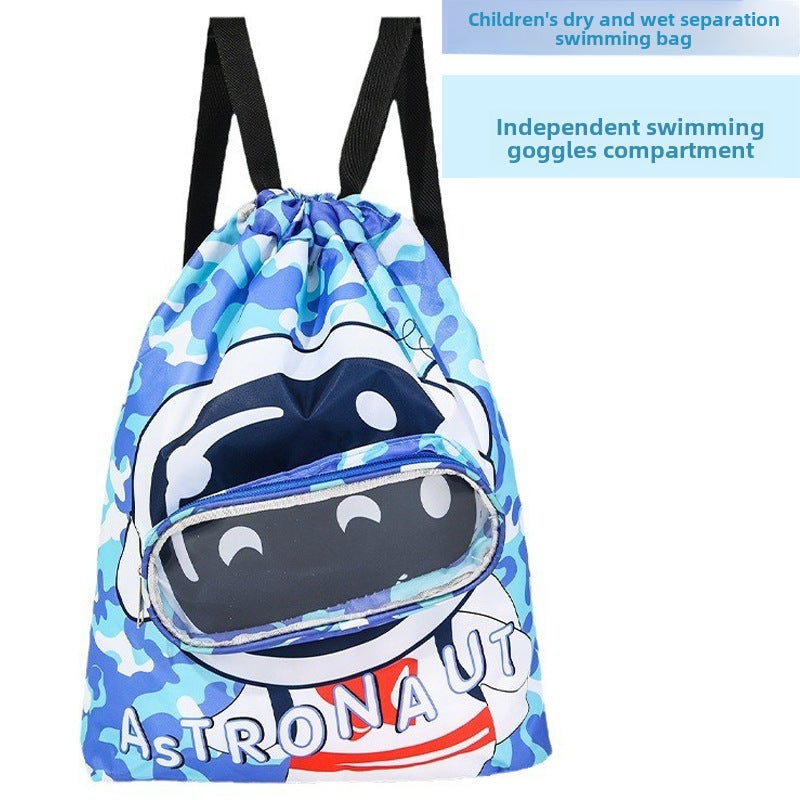 Generic Child Pool Beach Backpack Wet-Dry Separation Blue trumpet (with independent goggles)