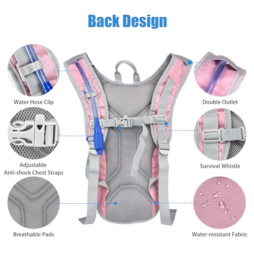 Zavothy Lightweight Hydration Backpack with 2L Water Bladder for Cycling Running Biking Hiking in Pink - Image 3