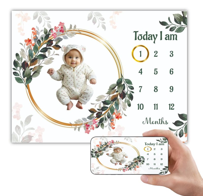 Hoolloomooloo Monthly Milestone Blanket Floral Wreath Design 112 Months UltraSoft SkinFriendly Ideal for Newborn Boys Girls Perfect Baby Growth Tracker Photoshoot Prop
