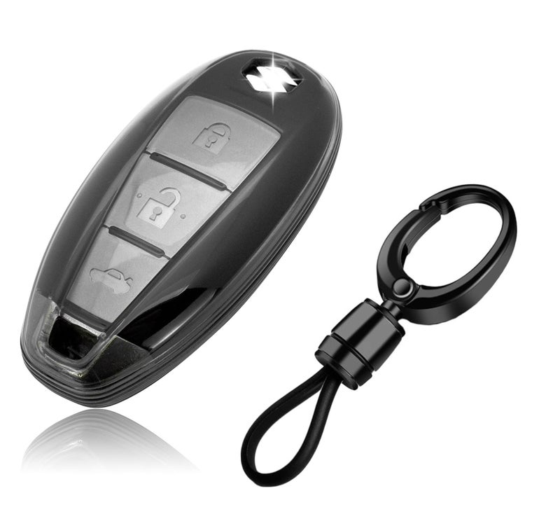 JVCV® Soft TPU Transparent Black Key Cover Compatible with Maruti Suzuki Baleno Ciaz Brezza S Cross Swift Ignis & Toyota Urban Cruiser 2/3 Button Smart Key | Slim Fit Case (with Keychain - Style A) - Image 1