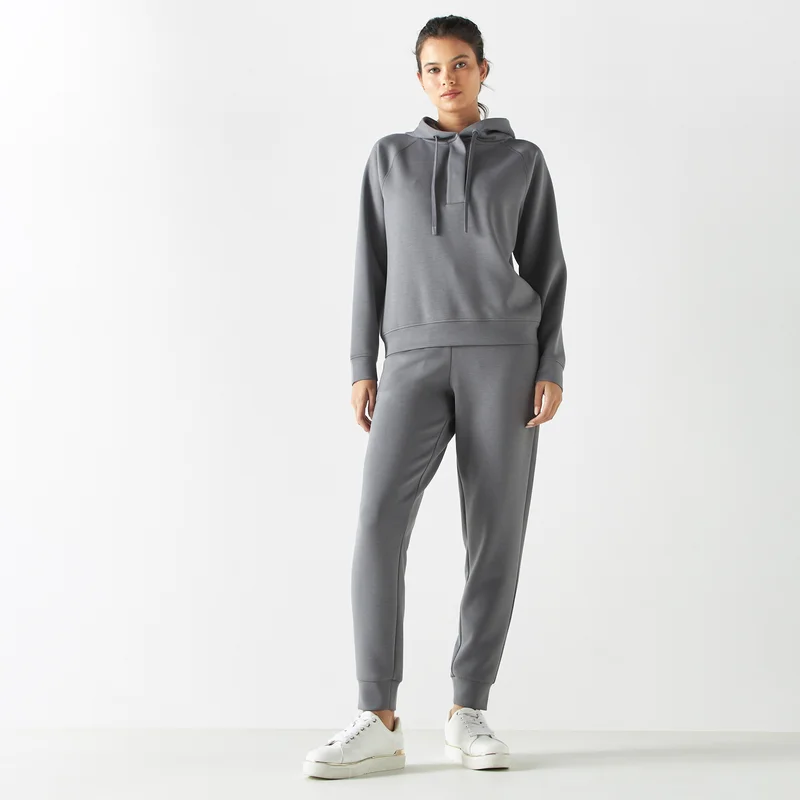 ADOT by Splash Solid Hoodie with Placket Detail and Long Sleeves