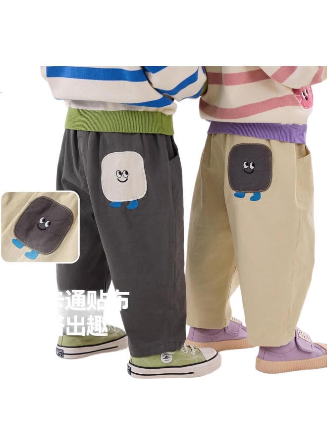 Doodle Home سروال كاجوال للأطفال من دودو هوم، سروال عمل فضفاض للأولاد، سروال أطفال ربيعي، ملابس أطفال عصرية للفتيات، رمادي فحمي 130 - Image 1