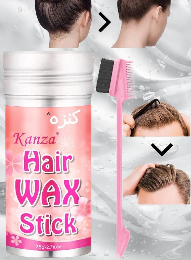Kanza عصا شمع للشعر 75 جرام مع فرشاة للتحكم في الحواف لتحسين ملمس الشعر وتجعده، شمع تصفيف الشعر، كريم تشطيب الشعر الصغير المكسور، عصا التحكم في الحواف، عصا دهن الشعر للرجال والنساء - Image 1