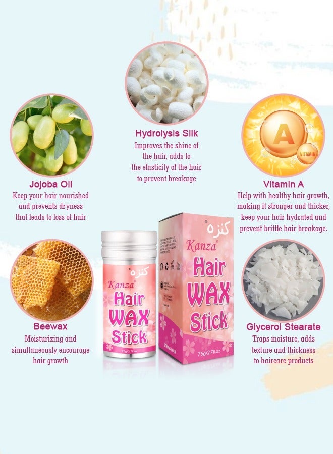 Kanza عصا شمع للشعر 75 جرام مع فرشاة للتحكم في الحواف لتحسين ملمس الشعر وتجعده، شمع تصفيف الشعر، كريم تشطيب الشعر الصغير المكسور، عصا التحكم في الحواف، عصا دهن الشعر للرجال والنساء - Image 4