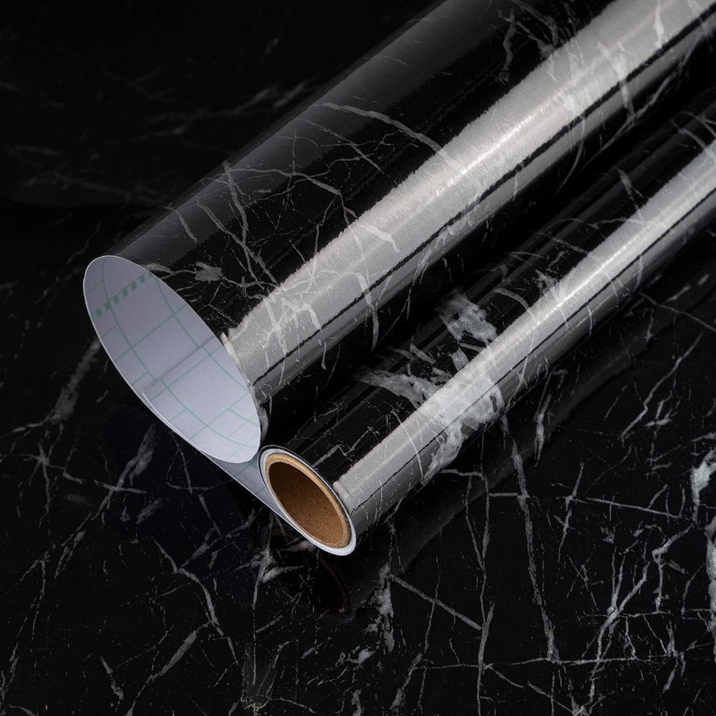TOTIO 1575 x 35433inch Marble Wallpaper Self Adhesive Black Kitchen Countertop Granite Paper Bathroom Tile Stickers Waterproof Sticky Back Plastic Vinyl Furniture Stickers Home Decoration Film