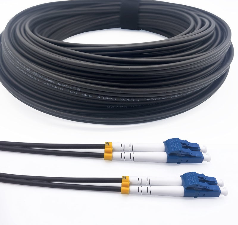 Elfcam® - 10m/32.8ft Outdoor and Indoor Shielded Armored Fiber Optic Cable LC/UPC to LC/UPC OS2 Singlemode Duplex 9/125μm LSZH, Black 10 Meters - Image 1