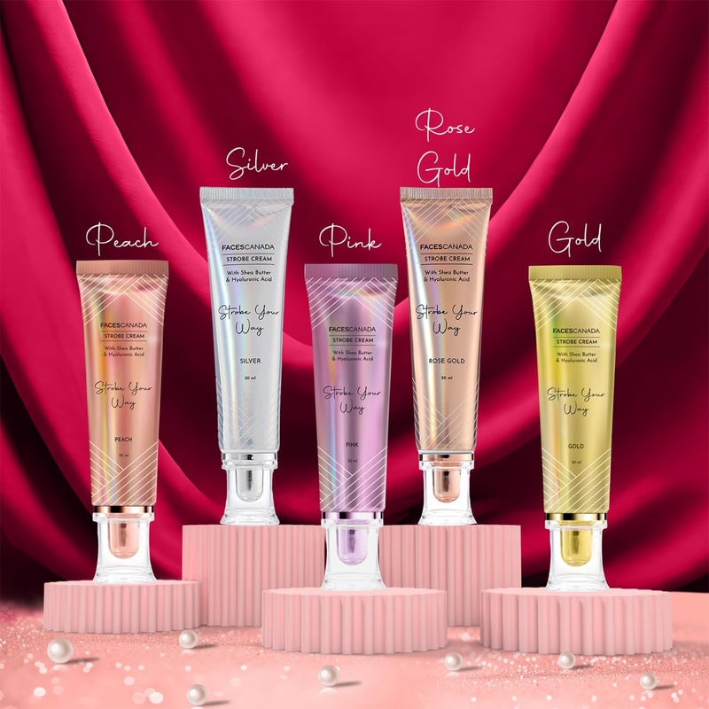 Facescanada كريم ستروب من فيس كندا فضي 30 مل برايمر هايلايتر مرطب زبدة الشيا حمض الهيالورونيك ترطيب مكثف بشرة خالية من العيوب متألقة رطبة قاعدة مكياج مضيئة متلألئة - Image 5