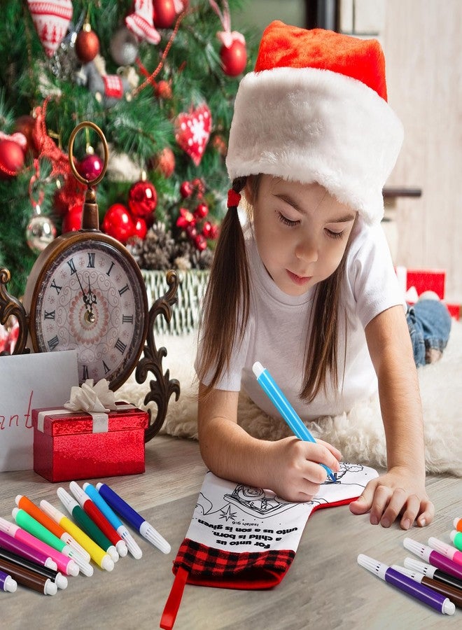 كوم مجموعة زينة عيد الميلاد من كوم، 15 قطعة، يمكنك تلوينها بنفسك، جوارب دينية مع 24 قلم تلوين، زينة عيد الميلاد، جوارب عائلية للزينة - Image 5