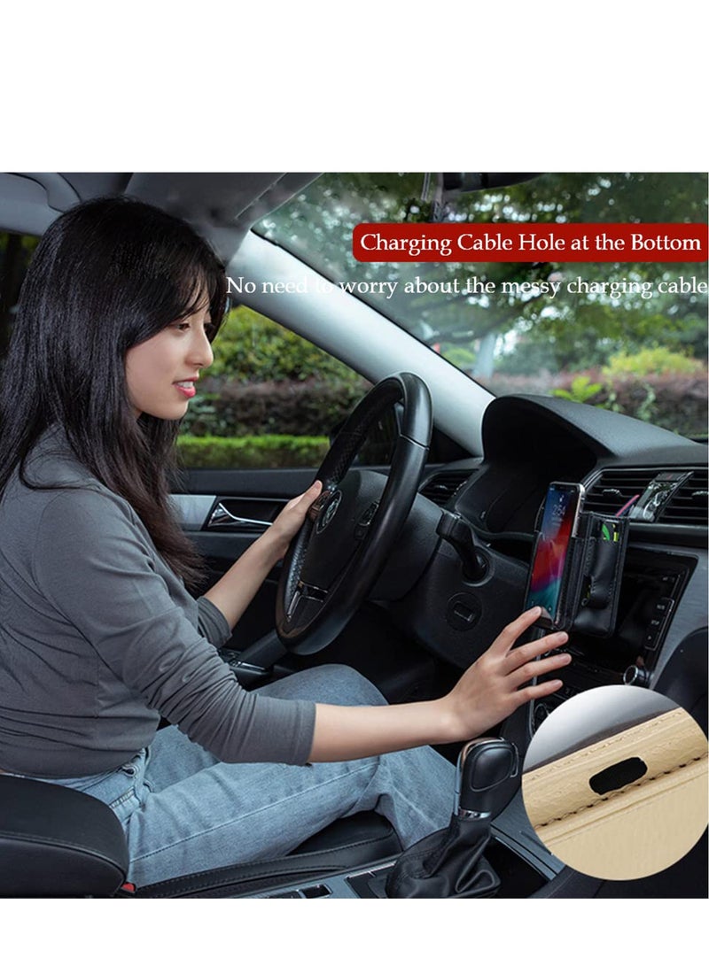 Excefore Car Auto Air Vent Leather Tidy Storage Hanging Bag, Car Air Vent Storage Bag with Charging Cable Hole, Universal Vehicle Small Bucket with Hook, Inner Car Accessories - Image 3