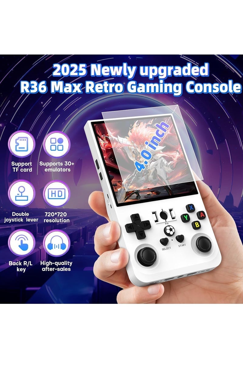 TIGER R36 Max Game Console 4 Inch Full IPS Screen Portable Retro Handheld Game Console Built-in 18000+ Games With Open Source Linux System & 64GB Memory Card Video Games Console Support 30+ Simulator Platform 4000mAh Battery Toys And Games For Kids And Adults White - Image 3