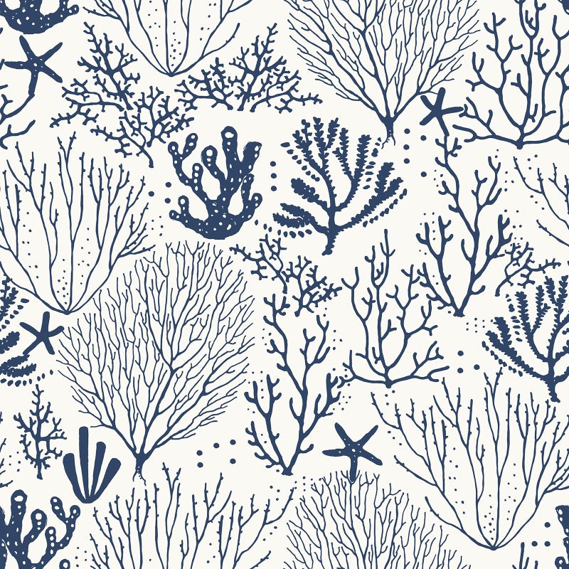 Livelynine Blue Farmhouse Wallpaper Peel and Stick Ocean Wallpaper Navy Blue and White Nautical Coastal Beach Vinyl Contact Paper Waterproof Self Adhesive Beachy Coral Starfish Removable 175x788 - Image 2