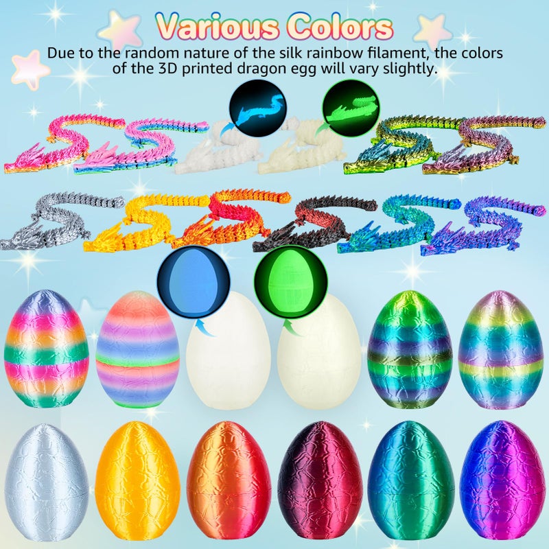 3Dgenius 12Pcs 3D Printed Dragon Eggs Mini Dragon Eggs with 8.86inch Dragon Inside 3D Printed Toys Dragon Toys for Kid & Adults, Easter Home Decor, 12Pack - Image 3
