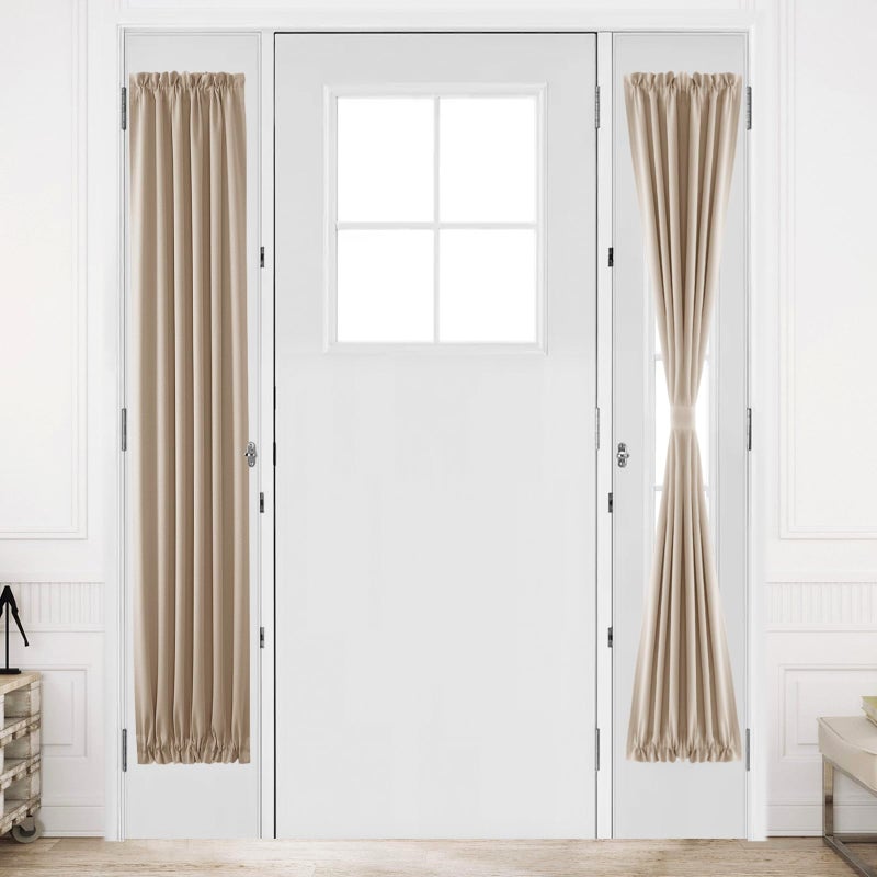 DWCN French Door Curtains â€“ Rod Pocket Thermal Blackout Curtain for Doors with Glass Window, Kitchen and Patio Doors for Privacy, 12 X 72 Inches Long, 1 Curtain Panel with Tieback, Beige - Image 1