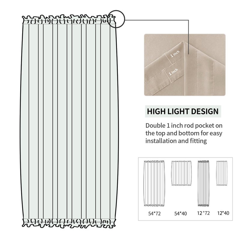 DWCN French Door Curtains â€“ Rod Pocket Thermal Blackout Curtain for Doors with Glass Window, Kitchen and Patio Doors for Privacy, 12 X 72 Inches Long, 1 Curtain Panel with Tieback, Beige - Image 3