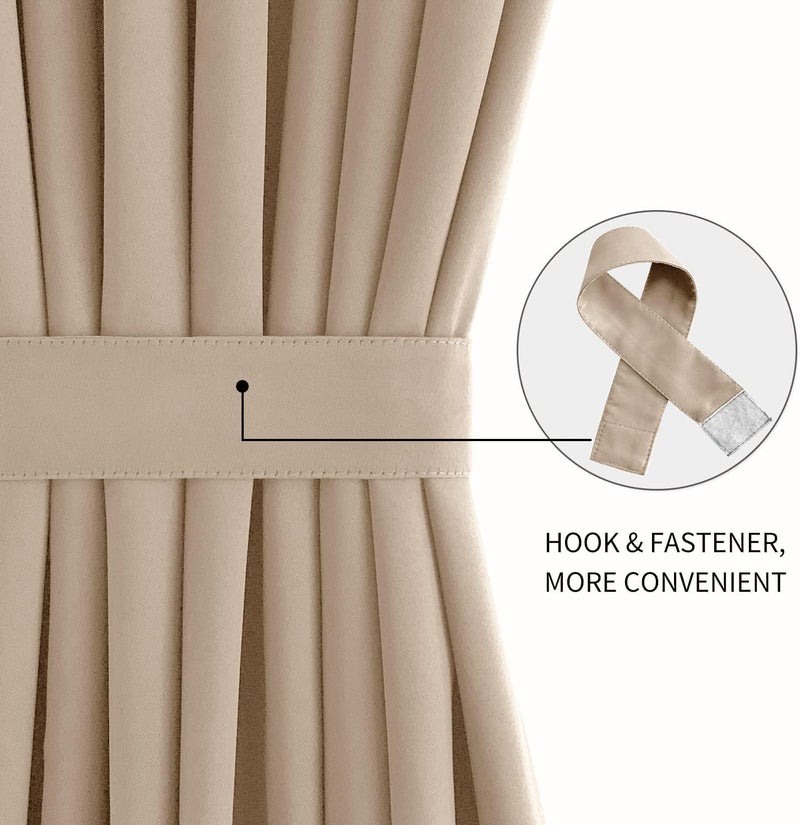 DWCN French Door Curtains â€“ Rod Pocket Thermal Blackout Curtain for Doors with Glass Window, Kitchen and Patio Doors for Privacy, 12 X 72 Inches Long, 1 Curtain Panel with Tieback, Beige - Image 2