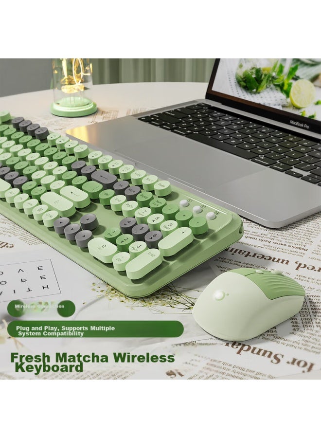 Eweadn V96 Mechanical-feel Silent Punk Bluetooth Dual-mode Keyboard And Mouse Set, Mechanical Feel High-value Retro Girls' Office Keyboard, Song Frost Green Bluetooth Dual-mode Keyboard And Mouse Set - Image 5