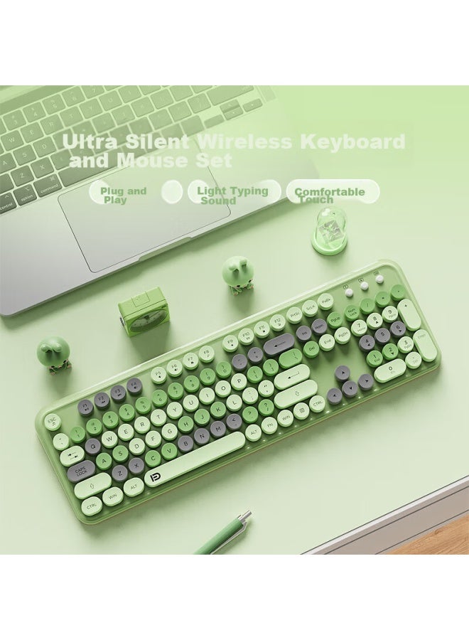 Eweadn V96 Mechanical-feel Silent Punk Bluetooth Dual-mode Keyboard And Mouse Set, Mechanical Feel High-value Retro Girls' Office Keyboard, Song Frost Green Bluetooth Dual-mode Keyboard And Mouse Set - Image 4