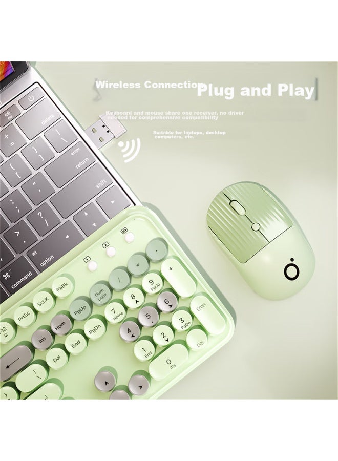 Eweadn V96 Mechanical-feel Silent Punk Bluetooth Dual-mode Keyboard And Mouse Set, Mechanical Feel High-value Retro Girls' Office Keyboard, Song Frost Green Bluetooth Dual-mode Keyboard And Mouse Set - Image 1