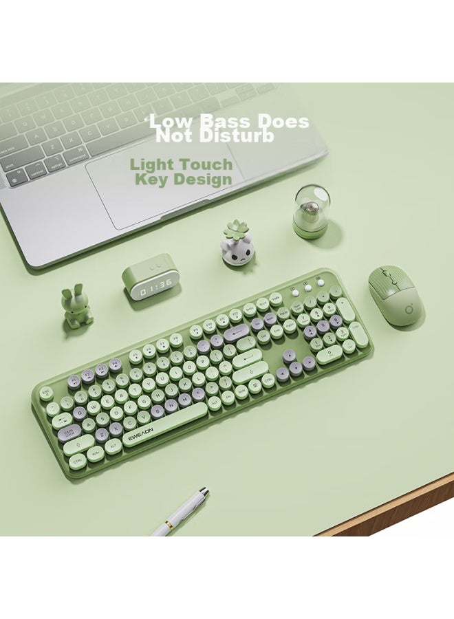 Eweadn V96 Mechanical-feel Silent Punk Bluetooth Dual-mode Keyboard And Mouse Set, Mechanical Feel High-value Retro Girls' Office Keyboard, Song Frost Green Bluetooth Dual-mode Keyboard And Mouse Set - Image 2