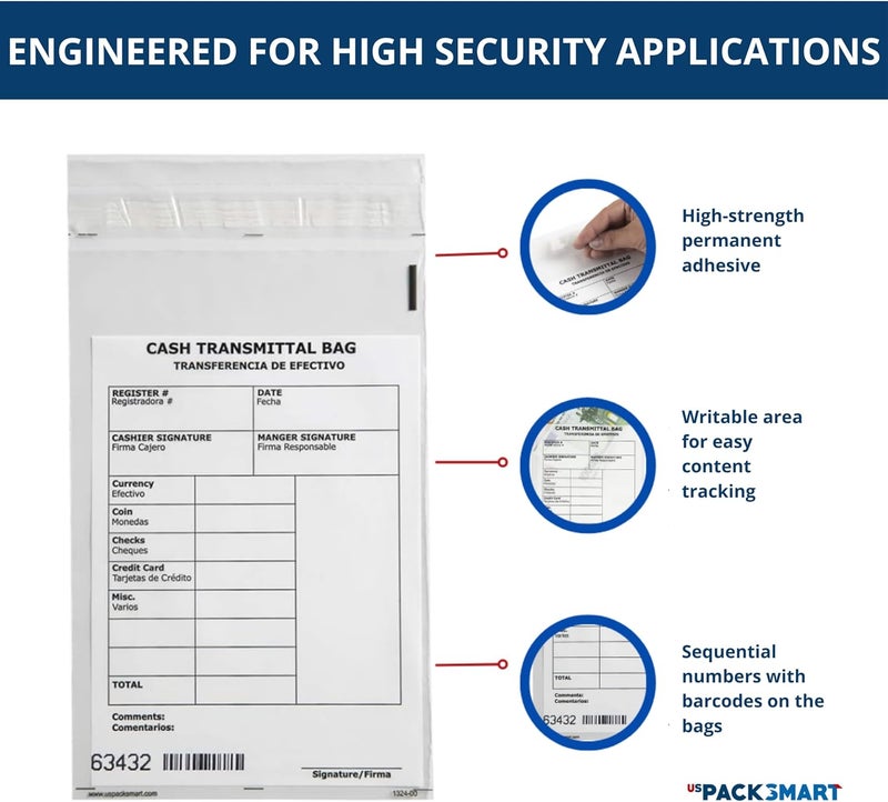 US PACK SMART Clear Bank Deposit Bags 6"x9" 500-pack | Secure Bank Cash Transmittal Envelopes for Cash, Coins, Credit Cards, Checks, and More | Numbered, Self-Sealing, and Permanent Adhesive - Image 2