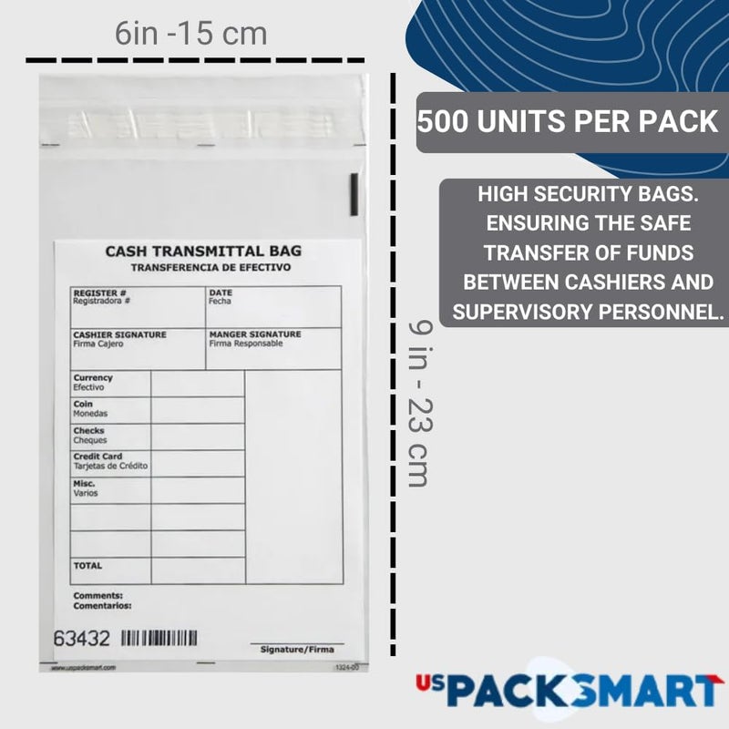 US PACK SMART Clear Bank Deposit Bags 6"x9" 500-pack | Secure Bank Cash Transmittal Envelopes for Cash, Coins, Credit Cards, Checks, and More | Numbered, Self-Sealing, and Permanent Adhesive - Image 1