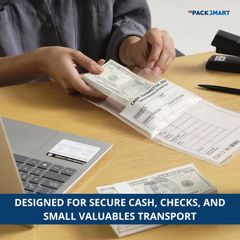 US PACK SMART Clear Bank Deposit Bags 6"x9" 500-pack | Secure Bank Cash Transmittal Envelopes for Cash, Coins, Credit Cards, Checks, and More | Numbered, Self-Sealing, and Permanent Adhesive - Image 5