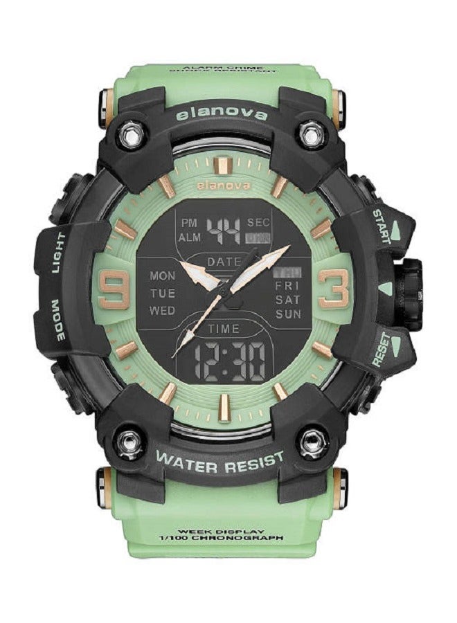 إيلانوفا ساعة يد أنيقة بعقارب وشاشة رقمية، مقاومة للماء، بسوار سيليكون متين مقاوم للتلف، مثالية للرياضيين والحياة اليومية، طراز EL909 للشباب. - Image 1
