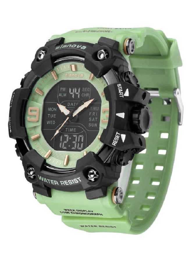 إيلانوفا ساعة يد أنيقة بعقارب وشاشة رقمية، مقاومة للماء، بسوار سيليكون متين مقاوم للتلف، مثالية للرياضيين والحياة اليومية، طراز EL909 للشباب. - Image 2