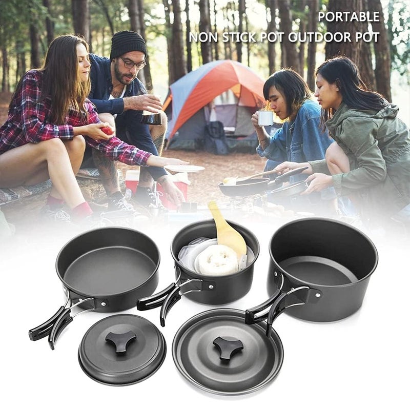 DPCR Portable Camping Cookware Mess Kit, Lightweight Hiking Cookware Set with Mesh Bag, Nonstick Aluminum Cooking Kit,Outdoor Pot Pan Kettle Backpacking Mess Kit with Bowls (3-4 Person) - Image 2